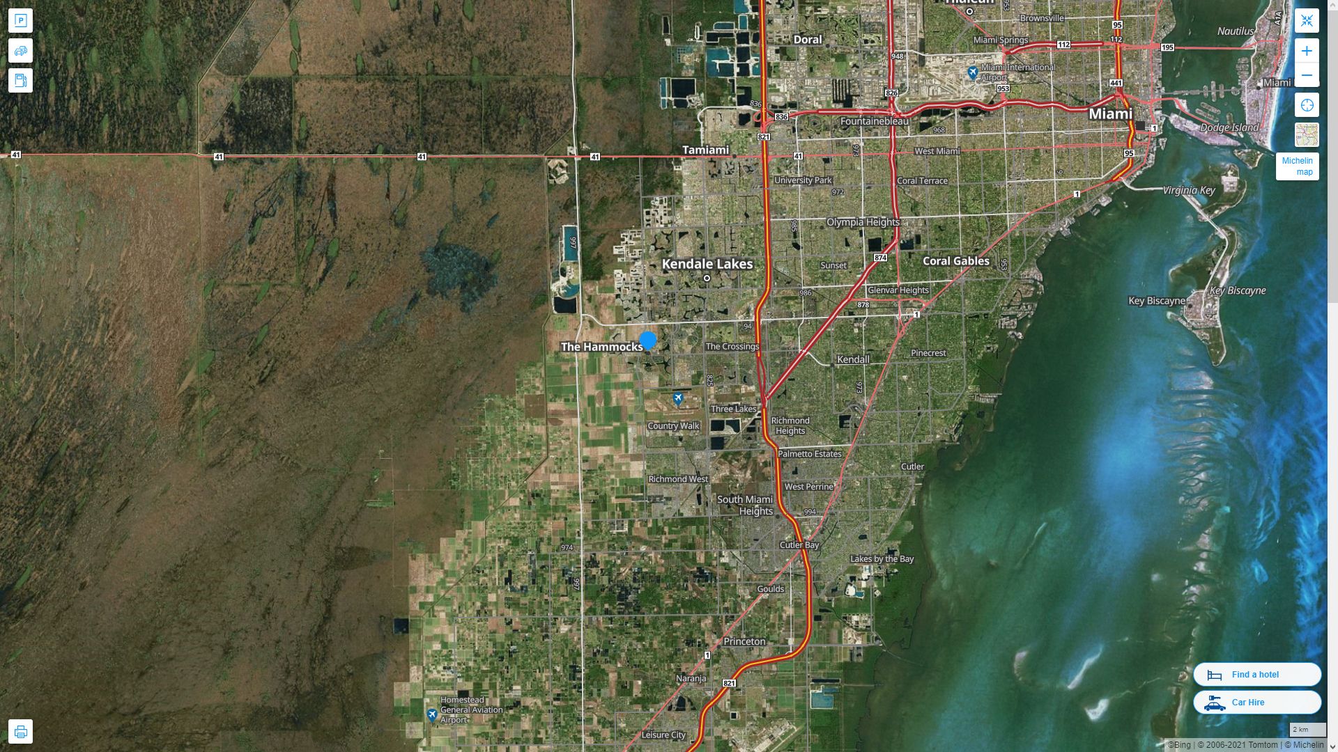 The Hammocks Florida Highway and Road Map with Satellite View
